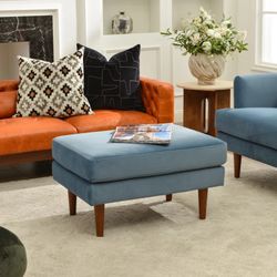 36''W Velvet Upholstered Ottoman, Blue