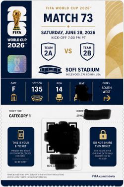 2026 FIFA WC -2 club tickets 6/28