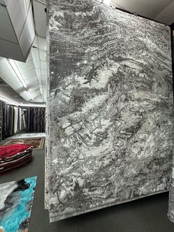 Large Abstract Gray and Ivory Area Rug