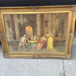 Vintage  Painting "Chess Game”