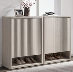 2PCS Shoe Cabinet 44" Tall Large Storage Organizer Modern Shoe Rack with Doors & 4 Shelves Mid Century Free Standing 6-Tier Cabinet for Entryway Hallw