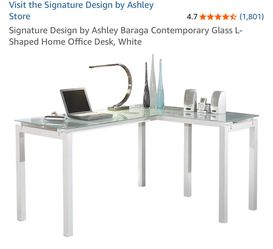 Modern L shape desk white with frosted tempered glass
