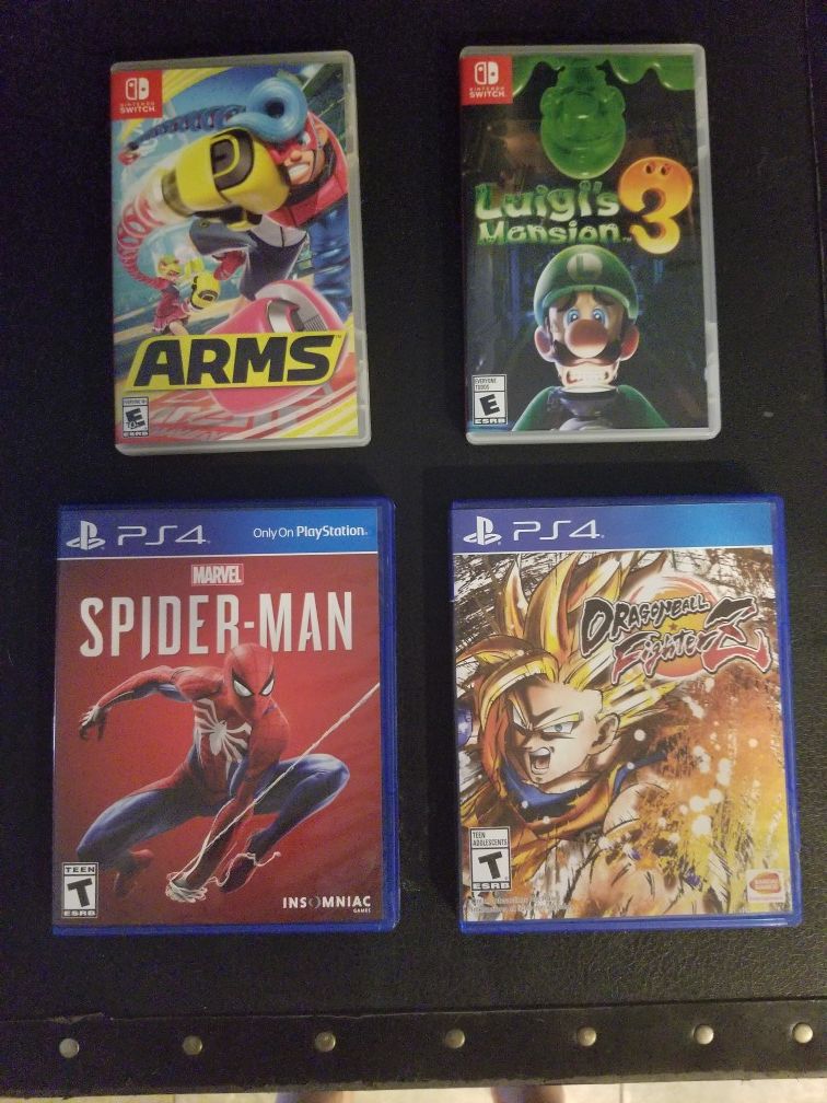 Luigi's mansion 3, arms SWITCH. spiderman, dragonball z fighter ps4.