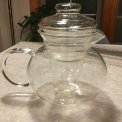 Primula 3 Piece Thin Clear Borosilicate Glass Teapot W/lid 6” Tall / Infuser