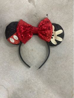 Disney Mickey Mouse Black Sequin Headband with Red Bow for Women Teens