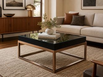 Beautiful New Glass Coffee Table — Bronze Metal Frame — Modern Mid-Century Look — Priced To Sell Fast $145