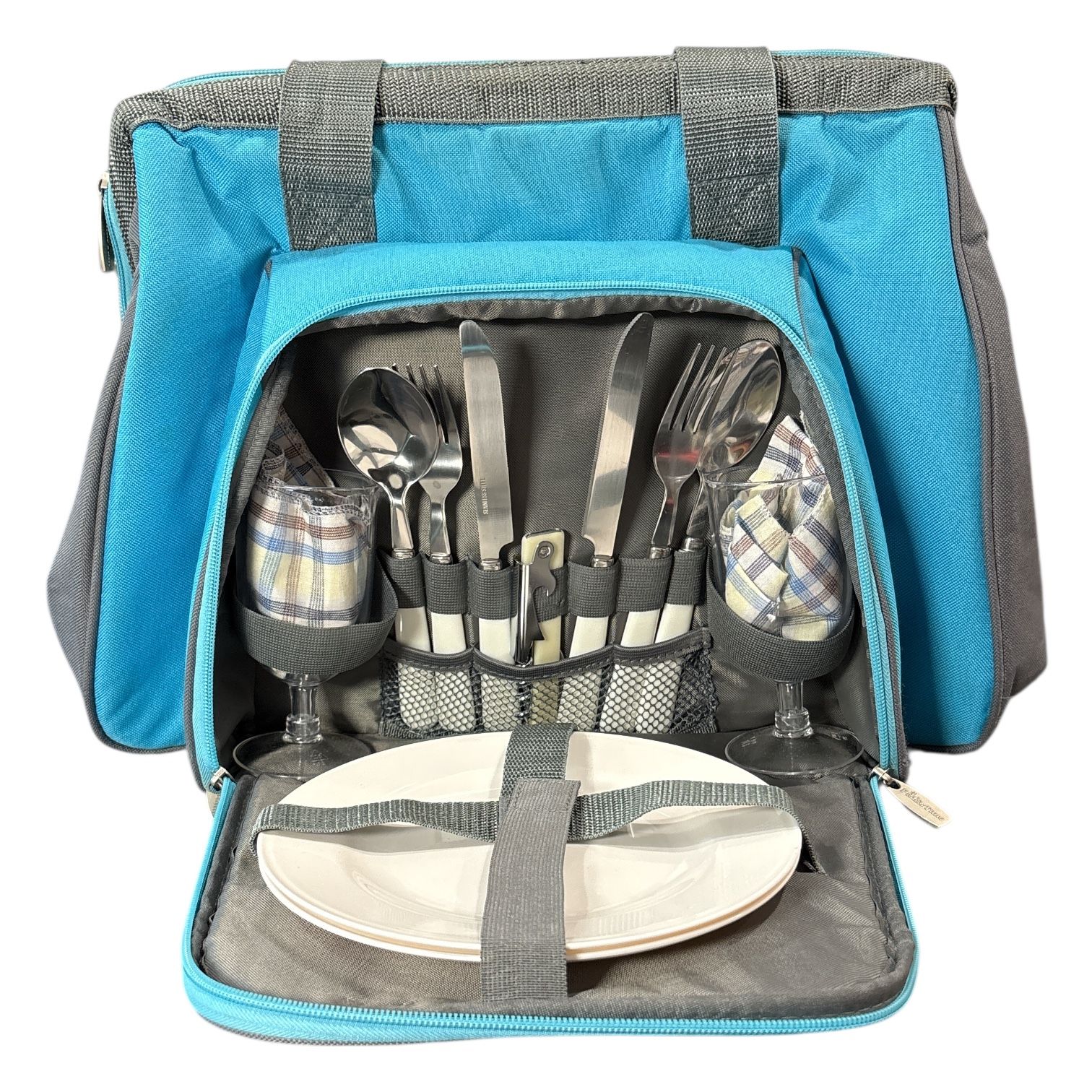 Picnic Time Soft-Sided Insulated Cooler Picnic Tote Bag w/ Eating Utensils Blue