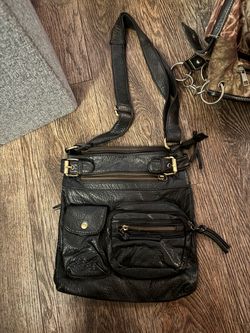Black Leather Crossbody Bag with Gold Hardware