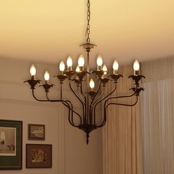 12-Light Black Metal Candelabra Chandelier