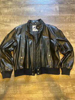 Saddlery Men's Black Bomber Jacket Size 46 Zipper Snap Ribbed Hem Lined