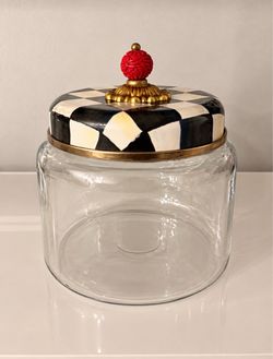 MacKenzie-Childs Courtly Check Kitchen Canister – Glass Jar with Decorative Lid