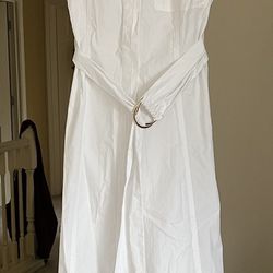 (NEW, UNWORN) Zara White Poplin Dress w/ Buckle