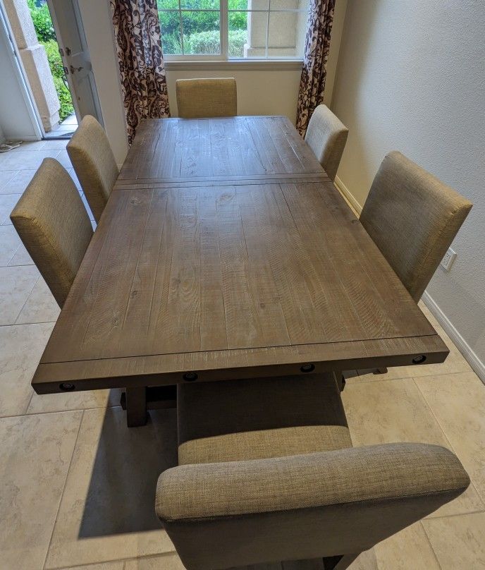 Dining Table Set (Living Spaces) - Jaxon Grey 96 Inch Rectangle Extension