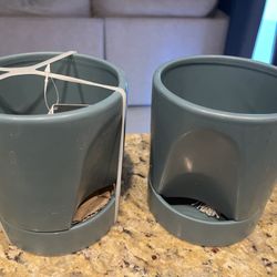 Teal Ceramic Self Watering Planters / Pots 