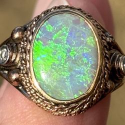 Mid-century RARE Australian Opal and Diamond Ring