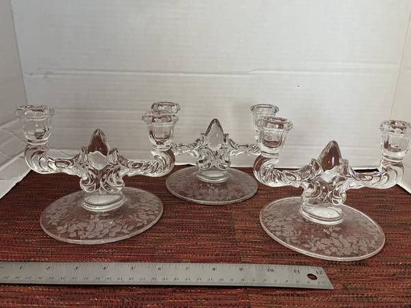 Vtg Set of 3 New Martinville Viking Glass Prelude Double Candle Holder