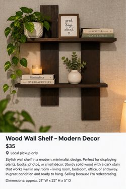 Dark Wood Wall Shelf Modern Minimalist