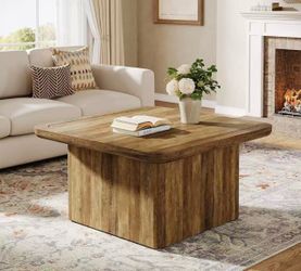 SL0045 new assembled 31.5" Rustic Square Coffee Table, Farmhouse Wood Grain Living Room Center Table, Sturdy Cocktail Table with Thick Legs, Modern Vi