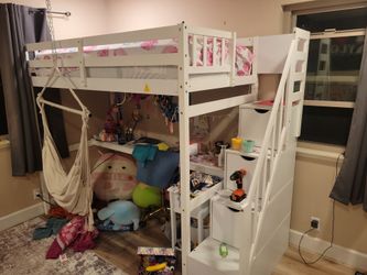 6 foot tall loft bed with stairs and mattrees and desk