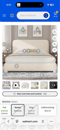 Cream Upholstered Queen Bed Frame