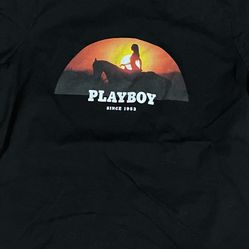 Playboy - silhouette of a woman sitting on a horse print Unisex Tee Runs like a xSmall -Sm