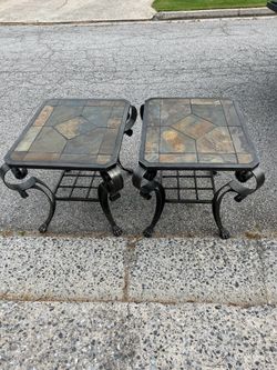 Steel end tables with concrete slabs