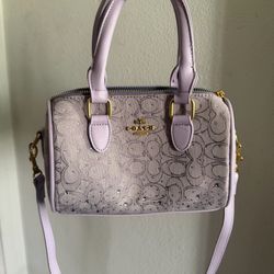 purple, mini duffel coach bag