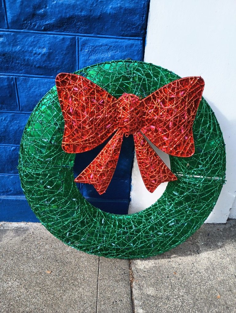 Huge Beautiful Christmas Wreath FOR SALE with lights and a big Red Bow