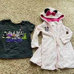Disney Minnie Mouse Swim Towel Jacket And Halloween Mickey Boo Crew Tee Size 2T 2/3 Disneyland 