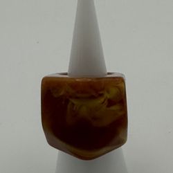 Vintage Lucite Marbled Tan Ring  5 1/2 Size MCM Mod Great Condition 