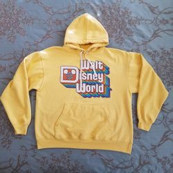 Disney Parks Walt Disney World Yellow Retro Hoodie Sweatshirt Size Large