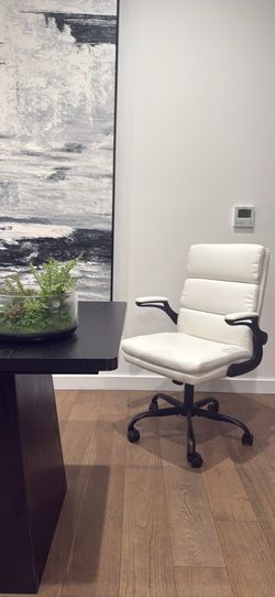 White Faux Leather Modern Desk Chair I Modern Office Chair - Estate Sale Everything Must Go