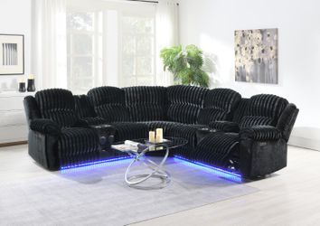 Bluetooth Speakers, Power Recliners, LED Lights USB Ports All Wrapped In Plush Corduroy Black Or Gray