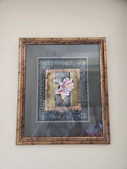 Antique Beaded Flower Shadow Box Art
