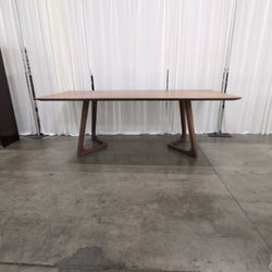 Mid-Century Modern Wood Dining Table with Angular Base