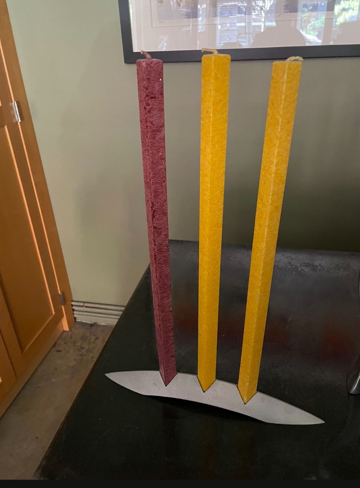 candle holder with 3 candles (Tribeca manhattan 10013)