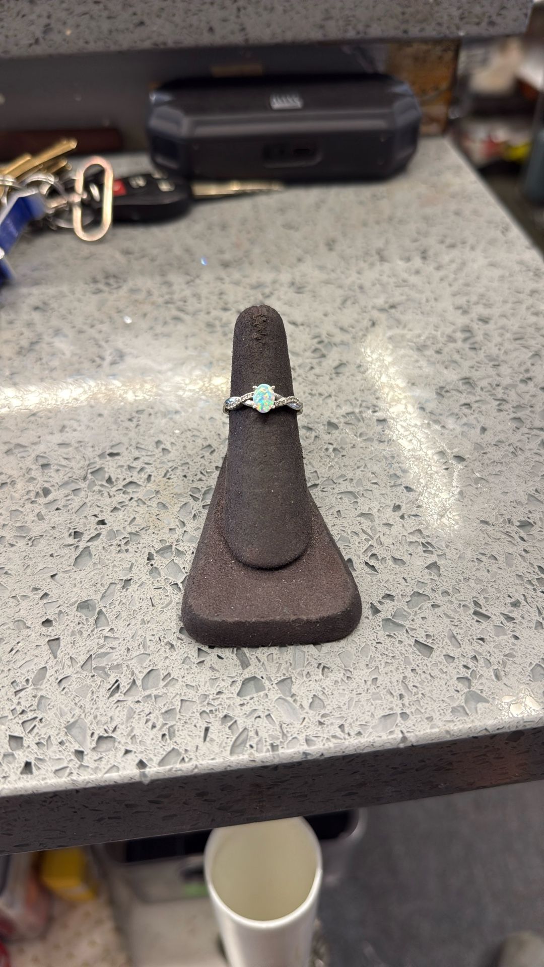 10KT White Gold Ring W/ Opal Center