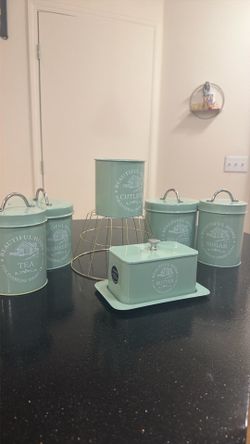 Teal kitchen items organizer
