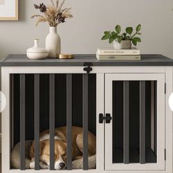 34" Dog Crate Furniture for Small Medium Dogs, Wooden Indoor Furniture End Table Dog Cage with Removable Tray and Lockable Latch, Portable Pet Cage,