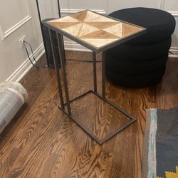 End Table Wood And Bronze Metal 