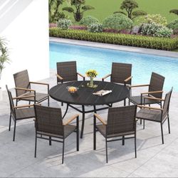 VICLLAX 3 Piece Patio Dining Table Set, 27.6" Round Metal Table and 2 Rattan Dining Chairs, Outdoor Patio Set for Backyard, Garden, Deck, Grey/Black