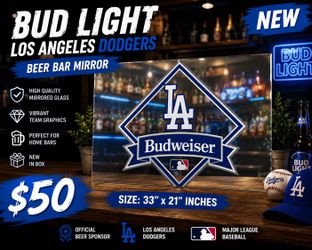 BUDWEISER LOS ANGELES DODGERS MLB BASEBALL BEER BAR MIRROR