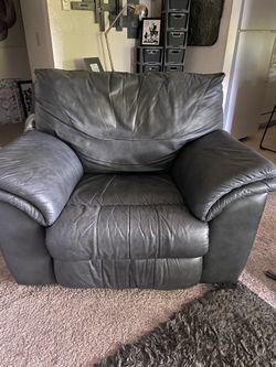 Genuine leather, dark gray chair and a half recliner rocker