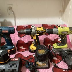Drill Lot Of 3 DeWalt And Ryobi 