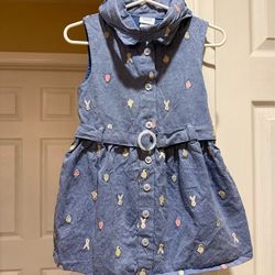 Toddler girl denim bunny and chicks dress