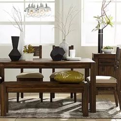 Acacia Wood Rectangle Table With 2 Chairs and Bench