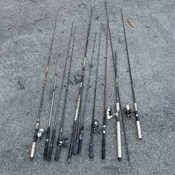Lot Of Fishing Rods And Reels Shimano Shakespeare Quantam Master Penn