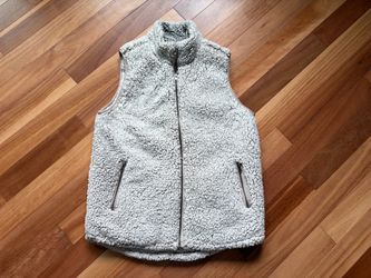 Gray Sherpa Fleece Zip-Up Vest