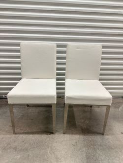 Set of 12 Contemporary Dining Chairs - Brushed Stainless Steel Frame - White Upholstery