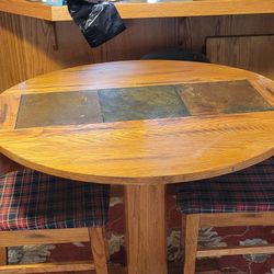 Oak Tables With Two Chairs, Tile Inlay